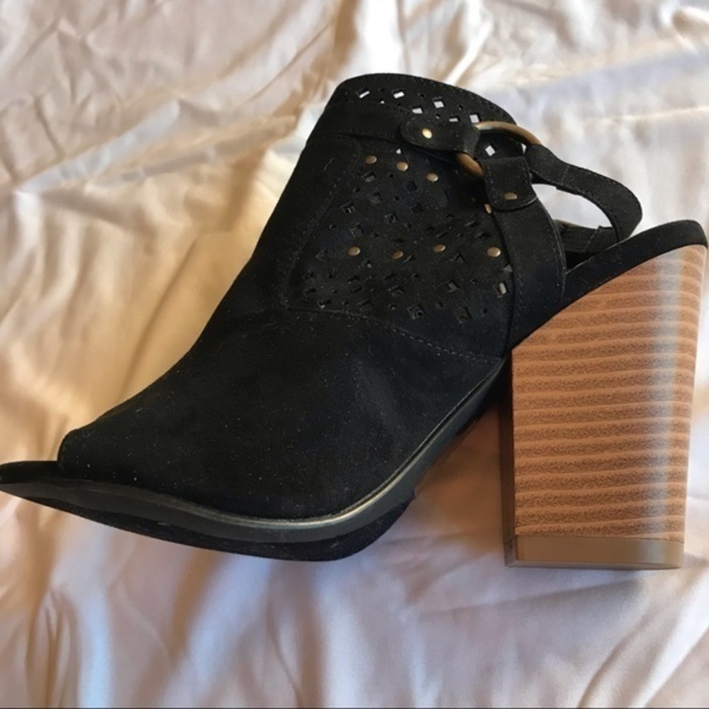 JUSTFAB Black RAELYNN WW Open Toe and Heel,  Square Heel Shoes-Size 7 NWOT - Picture 3 of 11